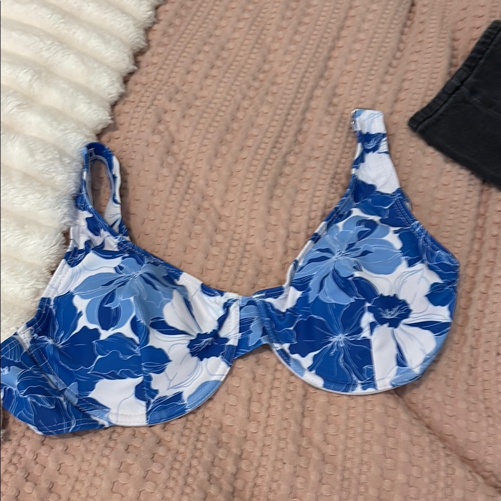 Floral Blue and White Swimsuit Top